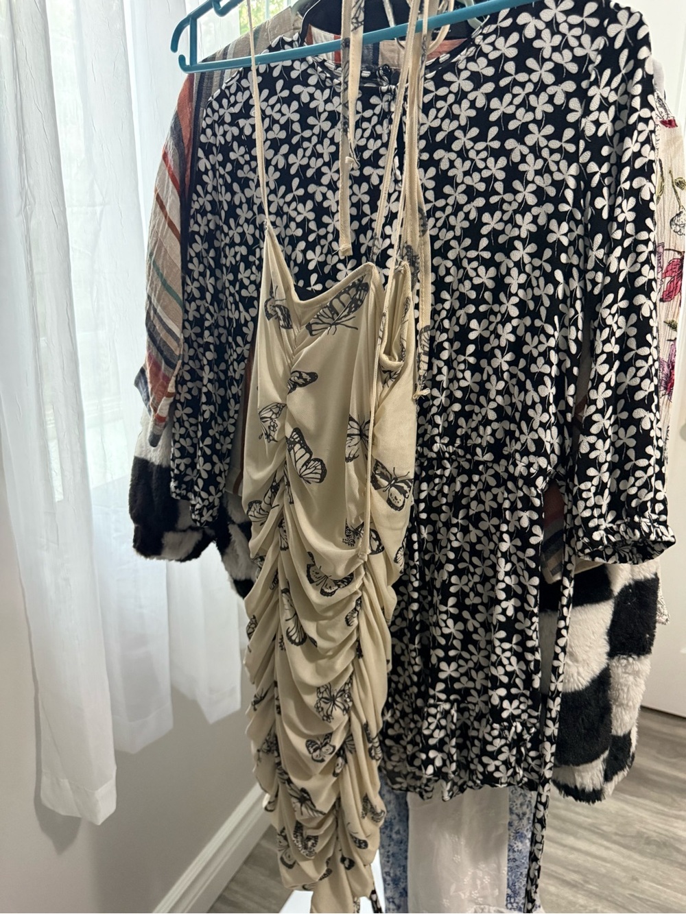 SHEIN Beige Butterfly Ruched Mini Slip Dress